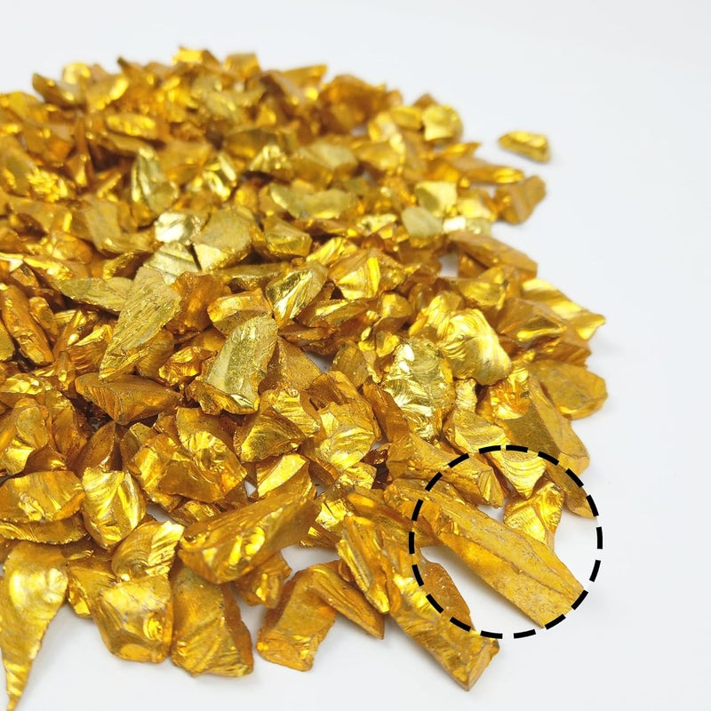LUSTERING High Luster Crushed Glass Glitter, 6-9mm Fire Glass, Broken Glass, Glass Chips for Fire Pit Crafts DIY Epoxy Resin Art, Geode Painting, Vase Filler, Aquarium Garden Decoration,330g (Gold) - Image 3